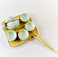 Дорожній набір білого кольору посуду для пиття чаю методом проливів з чабанню (чайним столиком). Изображение №3