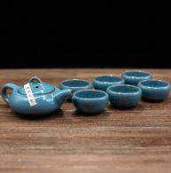 Нефритовий набір посуду для чайної церемонії "Колотий лід" на 6 персон, блакитний. Изображение №2